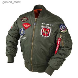 Herrjackor 2023 Vinter Top Gun Bomber Flight Jacket Varsity Tactical Ma-1 Air Force Army Vintage Pilot Motorcykel US Navy For Men Coat Q231109