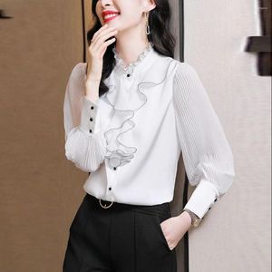 Camicette da donna da donna donna manica lunga increspatura top boro glosa per farfalla camicetta indossare camicia femmina elegante busas solido xz766