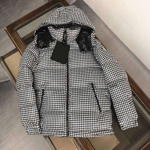 Designer High Version M.O Winter New Thousand Bird Plaid Hooded Down Jacket For Men's White Duck Down Par outfit med förtjockad varm jacka