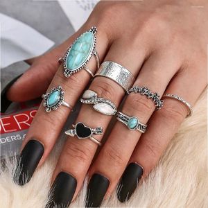 Cluster-Ringe 8 Teile/satz Design Vintage Türkis Knuckle Set Für Frauen Boho Geometrische Pfeil Herz Muster Böhmischen Schmuck