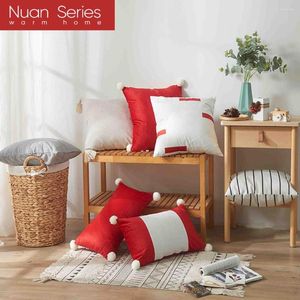 Pillow Red Cover Christmas Plush Pillowcase Solid Color Decorative Fashionable Throw For Sofa Bed Home