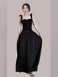 Work Dresses Summer Two Piece Set For Women's Elegant Evening Party Bow Tie Strapless Slim Tank Tops Satin Maxi Black Skirts Suits