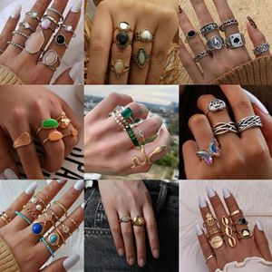 Korean Street Photo Multi Piece Set With Women's Diamond pekfingerkombination Fashion Ring Mix och matchar smycken