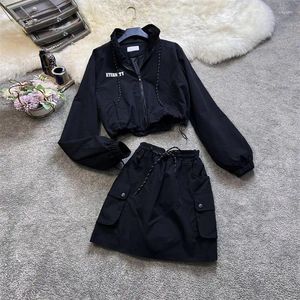 Two Piece Dress Spring 2 Peices Sexy Set Women Jacket Suits Korean Fashion Outfits Slim Long Sleeve Y2k Coat And Skinny Mini Skirts Sets