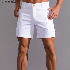 Shorts masculinos shorts brancos homens bermudas shorts streetwear puro algodão joelho da comprimento da calça curta casual trabalho calça de verão