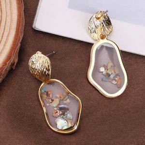 third times a charm Designer studs Irregular Earrings Chandeliers Dangle Creative vintage alloy transparent inner set crushed shell geometric jewelry