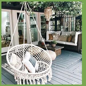 Camp Furniture Nordic Hanging Basket Ins Chair Swing Hammock Cotton Rope Woven Quaste Indoor Outdoor Kind Erwachsener