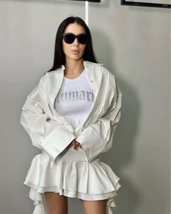 여성용 블라우스 흰 셔츠 드레스 주름 장식 짧은 치마 스트랩 봄/여름 2023