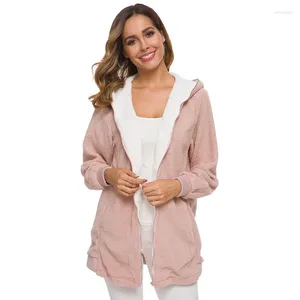 Jaquetas femininas casaco mulheres roupas hoodies zíper solto sólido feminino outwear outono inverno básico manga longa jaqueta de lã