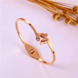 Bangle Butterfly Bracelet Vintage Rose Gold Inlaid Diamond Stainless Steel Open Fashion Jewelry Accessories