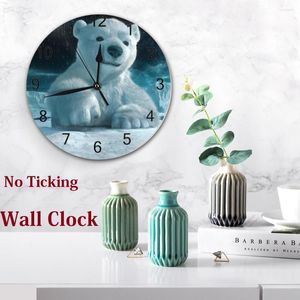 Wall Clocks Bear Animal Round Wall-Clock Decorative Numeral Digital Dial Mute Silent Non-Ticking Battery Operated Home Kitchen