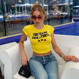 Maglietta da donna Y2k estetica Sexy Crop Top stampa grafica manica corta Tshirt 2000s punk Egirl slim Streetwear vintage grunge donna Abbigliamento 230408