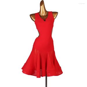 Scene Wear Red Latin Competition Dance Kjol Women 2023 Simple Sexy Standard Tassel Dancing Dress Adult Rumba Samba