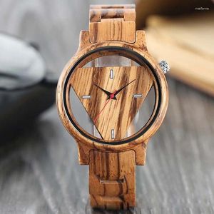 Wristwatches Men Watch Bamboo Wood Hollow Triangle Case Wooden Band Men's Couple Party Holiday Gift Punk Quartz Clock Reloj Watch's