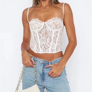 Women's Tanks See-Through Sling Lace Sheer Bustiers Crop Tops For Woen Sexy Suer Sleeveless Backless Low Cut Strap Crosets Tube