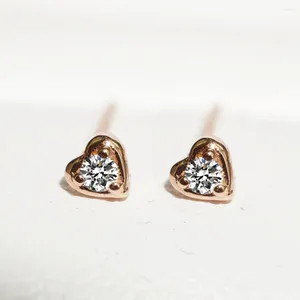 Stud Earrings SMILE Real 18K Gold Diamond Heart Mini Natural Pure AU750 Fine Jewelry Gifts For Women E207