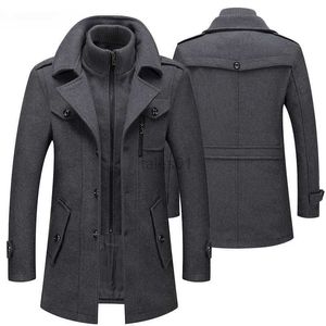 Men's Jackets New Winter Fashion Men Slim Fit Wool Trench Coats Middle Long Jacket Suit Male Doublar Zipper Solid Mens Long Woolen Coatszln231108