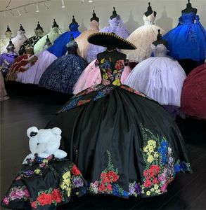 Schwarz Ball Mexiko Applikationen Kleid Quinceanera Kleider 2024 Lange Tiered Geburtstag Party Prom Kleid Vestidos De 15 Jahre
