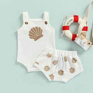 Kläder set baby sommarkläder set 018m småbarn baby pojkar och flickor skaltryck med knapp platt stickade tightshorts tights 230407