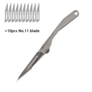 Mini Titanium Alloy Scalpel Fast Open Medical Folding Knife EDC Outdoor Unpacking Pocket with 10pcs Replaceable Blades