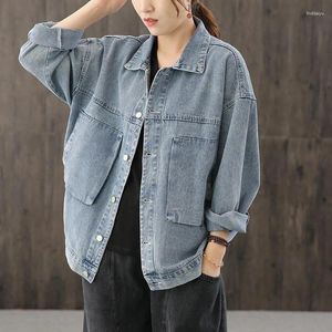 Kvinnors jackor superaen koreansk stil casual lös denim kortjacka retro tvättade vintage jeans