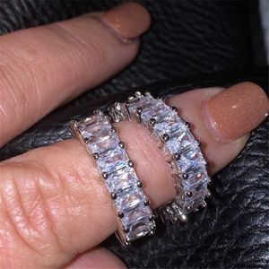 Cluster Ringe Eternity Band Versprechen Ring 925 Sterling Silber Smaragdschliff Cz Verlobung Hochzeit Für Frauen Männer Statement Schmuck GiftCluster