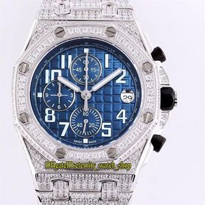 Wersja RF Iced Out Full Diamonds Stael Case Royal 26170Ti 26170st 26470 Blue Diar Japan VK Quartz Chronograph Mens Watch SPO220N