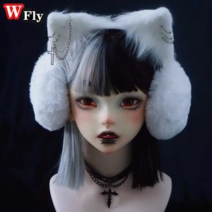 Ear Muffs y2k gotycka lolita kobiety dziewczyny futrzane kot uszy ciepło nausznik żeńska część zimowa cieplejsza cała okładka ucha składane akcesoria na głowę 231107