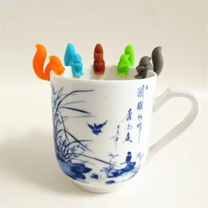 Tea Pets 5pcs/set Tools Silicone Bag Hanging Squirrel Shape Bags Holder Coffee Cup Wineglass Label Party Supplies