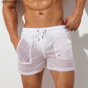 Shorts masculinos Seobean Summer mass shorts sexy semi-transparentes shorts rápidos secos malha lined academia de ginásios casuais shorts masculinos masculinos curtos w0408