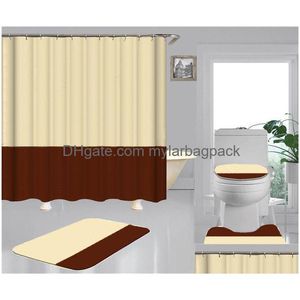 Shower Curtains Simple Print Shower Curtains Sets High-Grade Four-Piece Must Set Bathroom Anti-Pee Non-Slip Deodorant Bath Toilet Mats Dhfjo