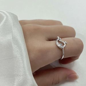 Cluster Rings Water Spray Dancing Whale Ring Female Version Fresh Ocean Cute Sivler Fish Index Finger Opening Adjustable