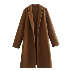 Damen-Wollmischungen, koreanische Kamelfarbe, Herbst-Frauen-Mantel, lange Ärmel, lose Jacke, Vintage-Trenchcoat, weiblich, warm, Y2K-Old-Money-Stil, 231108