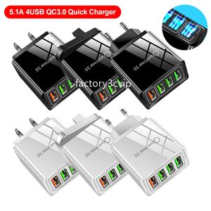 Schnelles Schnellladegerät 4 USB-Anschlüsse Tragbares AC-Home-Reise-Wandladegerät Eu US UK 3,1 A Netzteil für iPhone 15 12 13 14 Pro Max Samsung HTC F1