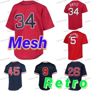 Retro Jersey David Ortiz GarciaParra Mesh Vintage Pedro Martinez Ted Williams Wade Boggs Herr Jerseys Collection Shirts Syed Mn V-Neck-knapp-up Pullover T-shirt