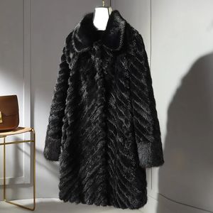 Women's Fur Faux Coat Real Mink Jackets Long Sleeve Winter Large Warm Women Black Clothes Luxury Collar 231108
