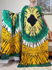 Roupas étnicas 2024 Verão Vestido de Manga Curta com Grande Lenço Africano Dashiki Floral Impressão Sólida Algodão Solto Caftan Lady Maxi Casual