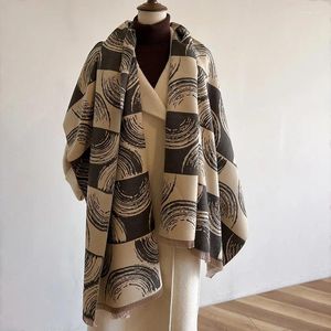 Halsdukar geometrisk färgblock design vinter kashmir halsduk för kvinnor mode varma shawlwraps pashmina halschief poncho tassel bufandas