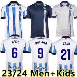 2023 2024 REAL SOCIEDAD SOCCER JERSEY OYARZABAL SADIQ Andre Silva Zubimendi Brais Mendez Merino Le Normand Gorosabel Na wyjazd mężczyzn i koszulka dla dzieci