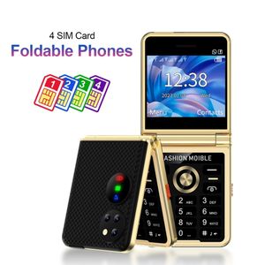 Moda Dobrável Telefone Móvel 4 Cartão SIM Standby Desbloqueado Flip 2G GSM Celular 2.4 '' Tela Magic Voice Speed Dial Gravação Automática de Chamadas Lista Negra