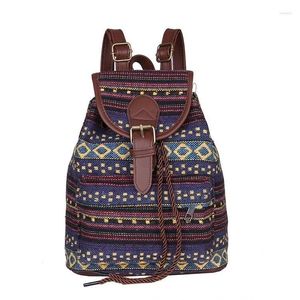 School Bags Bag Canvas Ethnic Women's Backpack Casual Drawstring Bucket Plecaki Dla Dzieci