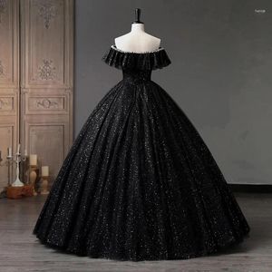 Girl Dresses Sparkly Black Flower Dress For Wedding Off Shoulder Tulle Fluffy Beaded Bridesmaid Birthday Evening Party Pageant