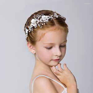 Copricapo Glitter Fiore bianco Ragazze Gioielli con strass Accessori per capelli di perle Corona per la testa Compleanno Matrimonio Fascia per la prima comunione