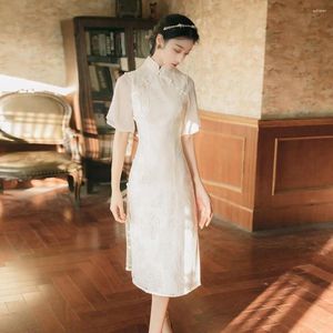Abbigliamento etnico Cinese vintage lungo cheongsam donna elegante sottile diviso Qipao classico abito tradizionale stampa festa serale