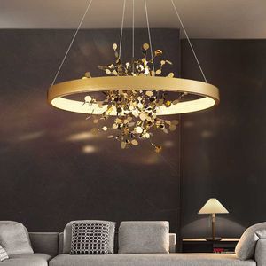 Lamps Kobuc Modern Gold Stainless Steel Ceiling Chandelier Dining Room Copper Round Ring Pendant Lights For Bedroom Cloth Store Coffee AA230407