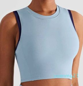 Outdoor Sports Vest Type Female Nude Yoga Outfits Bra Tank Tops Suit with Breast Pad High Collar Contrast Color Fiess Shirt Gym Clothes