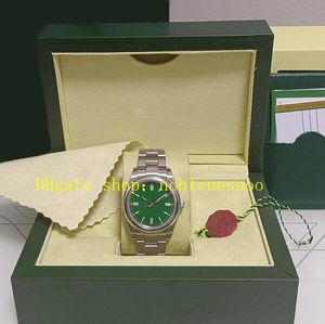 6 Färg REAL Foto med Box Mens Watch Men's 41mm rostfritt stålarmband Green Dial 124300 Silver Red Black Dial Smooth REZEL Automatiska mekaniska klockor