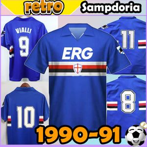 Retro Sampdoria 1990 1991 Koszulki piłkarskie Mancini#10 Vialli Italia Callio Viallli Maglia Maillot Maglia 91 92 Football Shirt