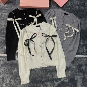 Suéter cardigã feminino vintage de malha, manga comprida, decote em V, design de laço, cardigã superior fino