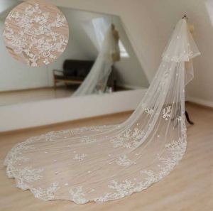 Bridal Veils Two Tier Classic Flower Wedding Veil Flowery Royal Cathedral Vintage Lace Ivory Custom